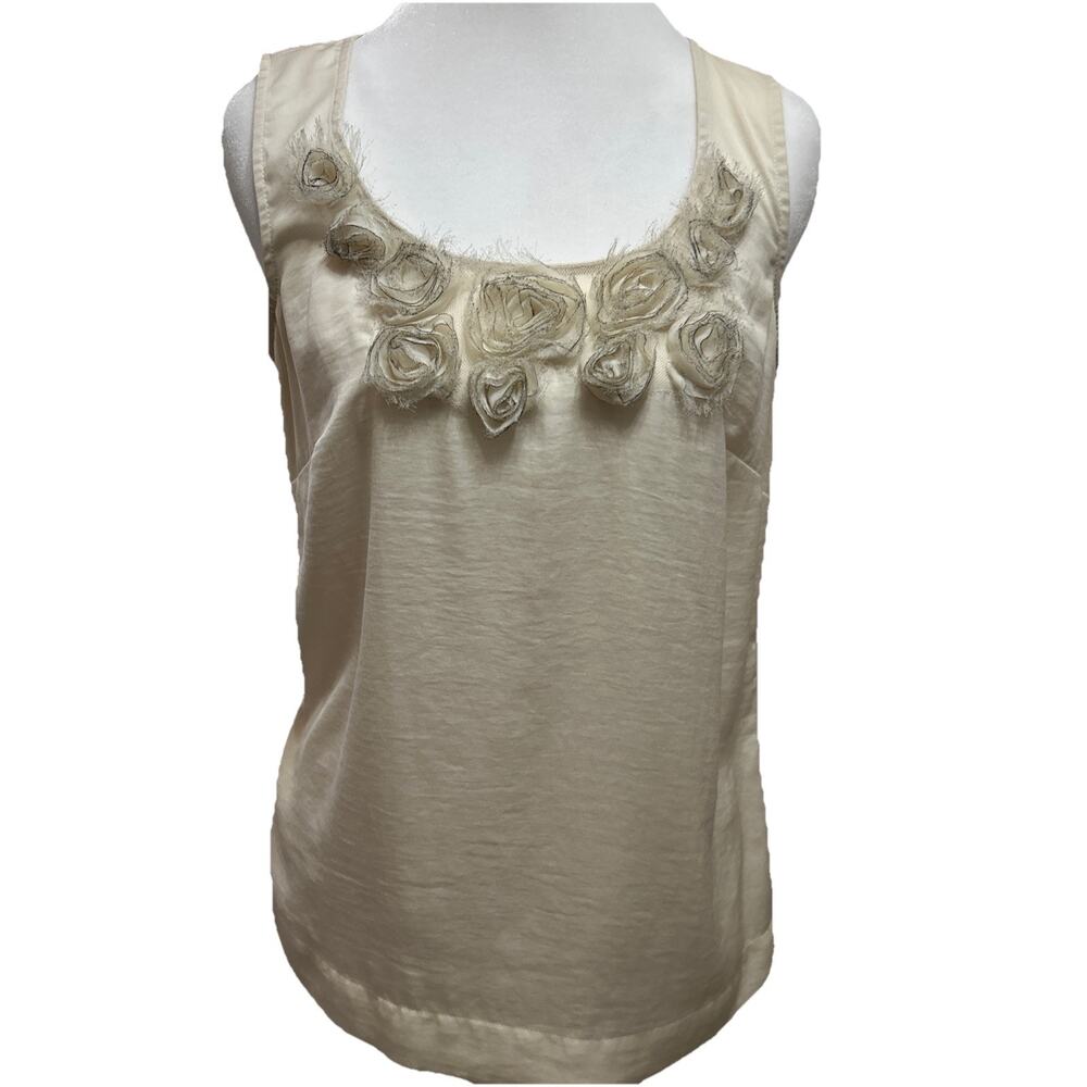 linen rose bude hem tank Blouse Rose Buds Neckline Fairycore Casual Romantic XS